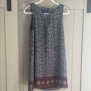 Blue and Red Sleeveless Patterned Dress